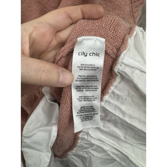 City Chic Contrast Collared Sweater Women Plus Size 18 Pink White College Preppy - Picture 5 of 12